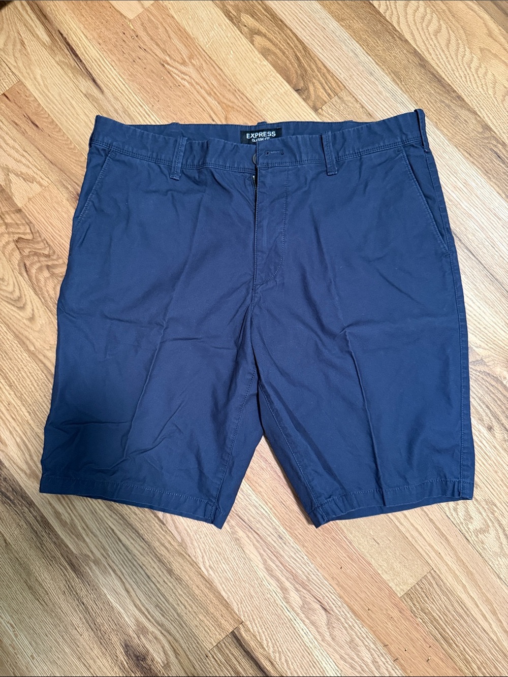 Express Men's Dark Blue Flat-Front Chino Shorts